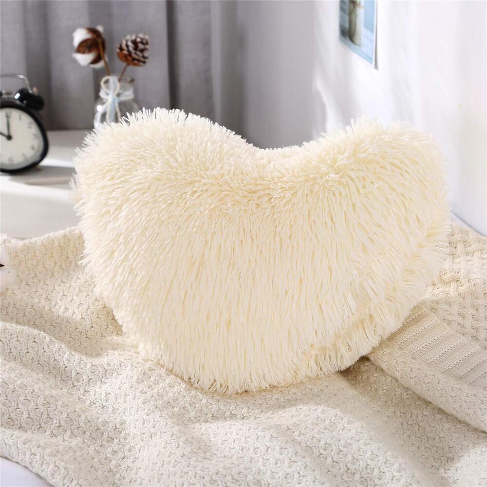 1525 Fluffy Heart Pillow, Shaggy Plush Faux Fur and Sherpa, Cute Soft Throw